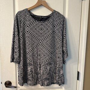 Lucky Brand | 2X Geometric Paisley Floral Print Tunic Top Cotton Modal 3/4 Slv